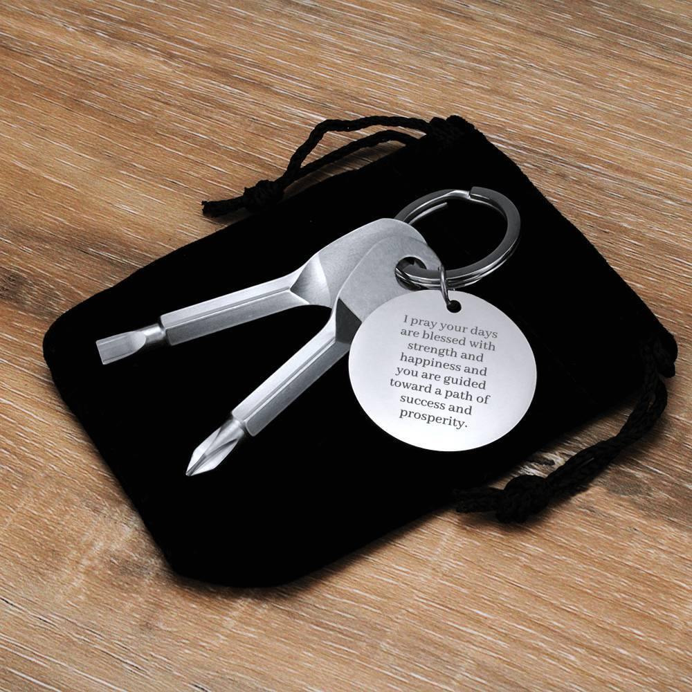 Blessed and Guided | Screwdriver Keychain for him with Engraved Message & Personalized Engraving