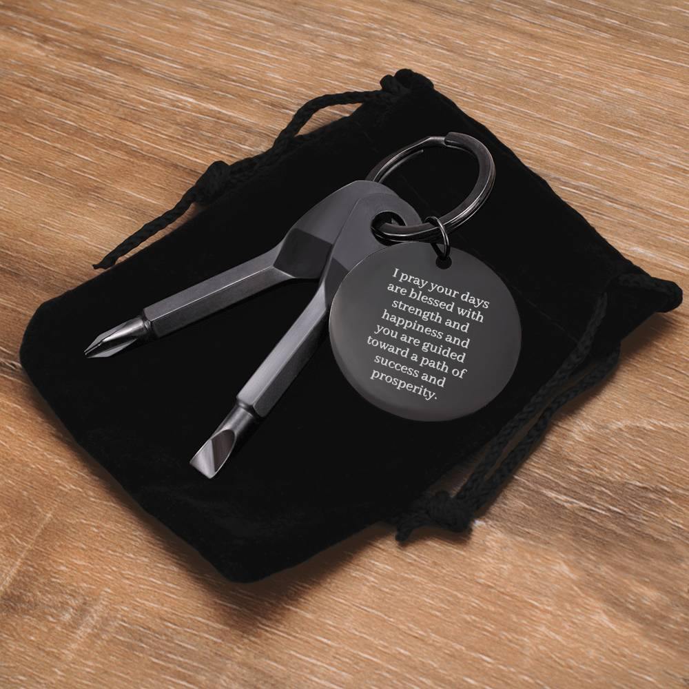 Blessed and Guided | Screwdriver Keychain for him with Engraved Message & Personalized Engraving