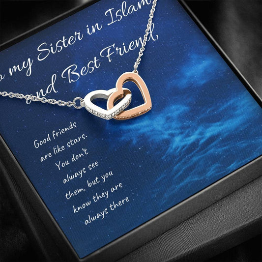 Always There | Interlocking Qulub necklace for friend with letter - MuslimwithMe