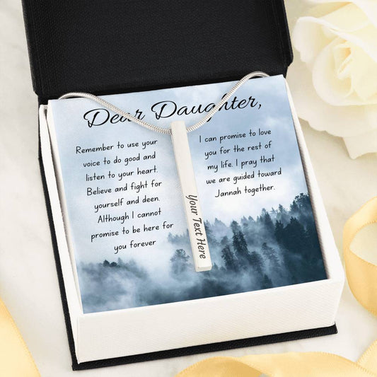 Jannah Together | Bar necklace for Daughter with message & Engrave any Name, Date, or Message - MuslimwithMe
