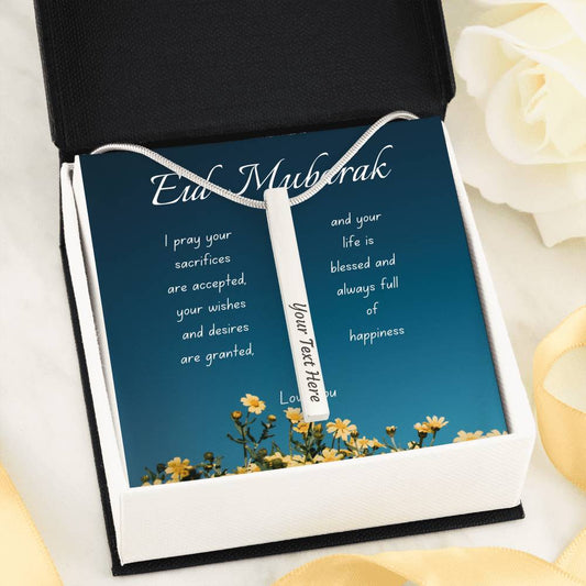 I pray | Bar necklace for Eid with message card & Engrave any name, date, or message - MuslimwithMe