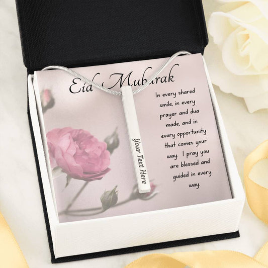 Smile, Prayer, and Dua | Bar necklace for Eid with message & engrave any name, date, phrase - MuslimwithMe