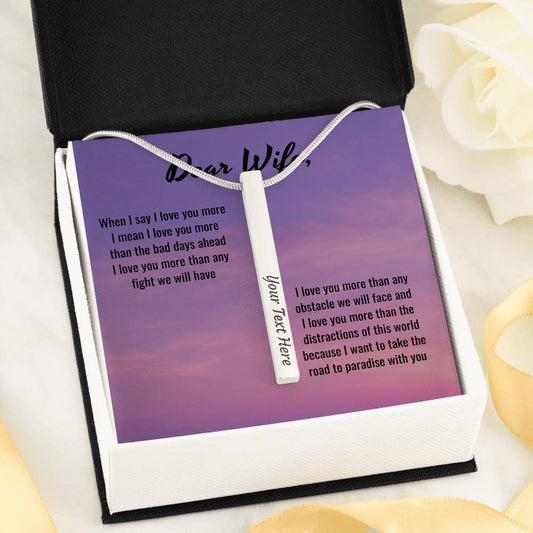 I Love You More | Bar necklace for Wife with Message Card & Engrave any Name, Date, or Message - MuslimwithMe
