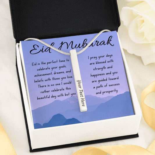 Celebrating with those you love | Bar necklace for Eid with message & personalize any name, date, message - MuslimwithMe