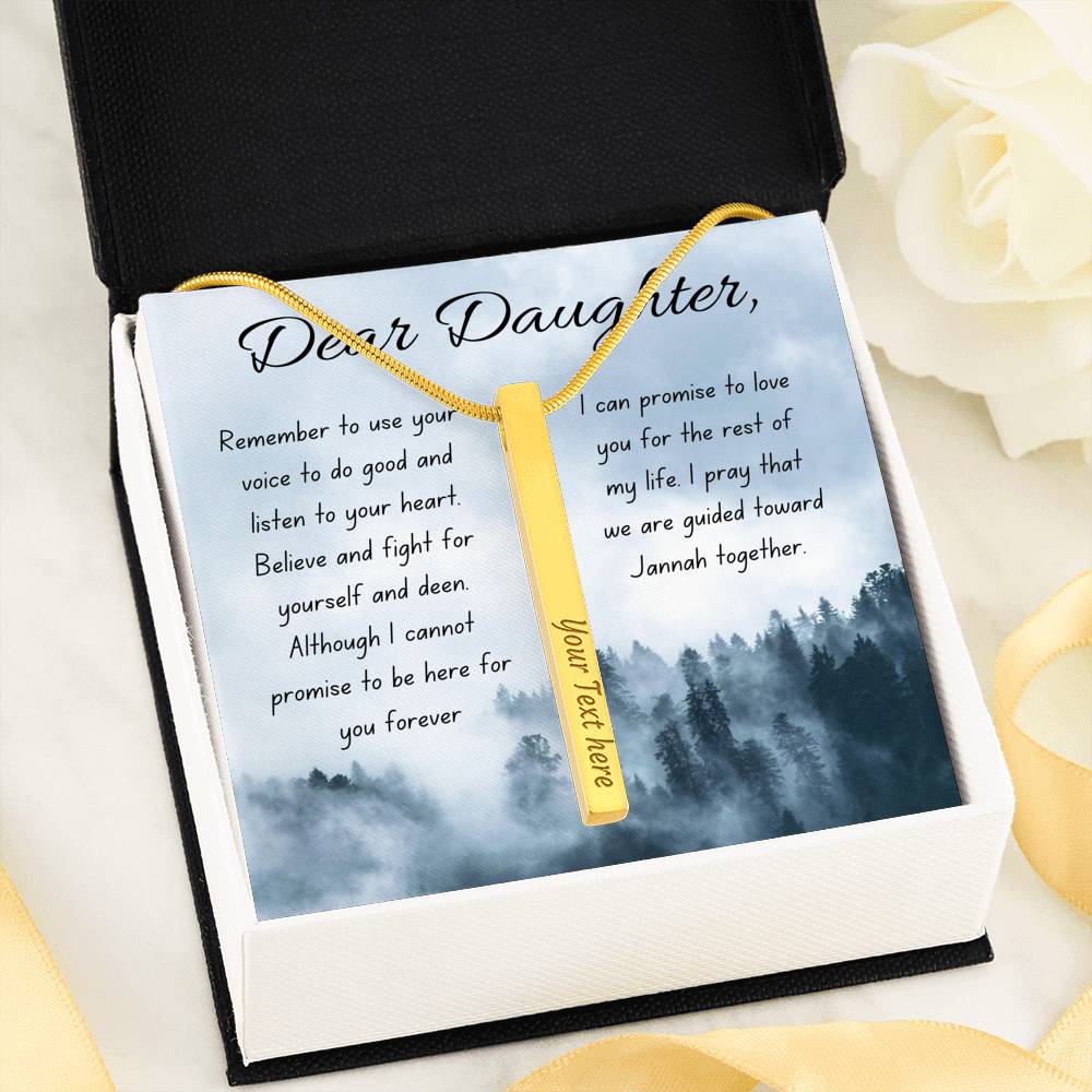 Jannah Together | Bar necklace for Daughter with message & Engrave any Name, Date, or Message