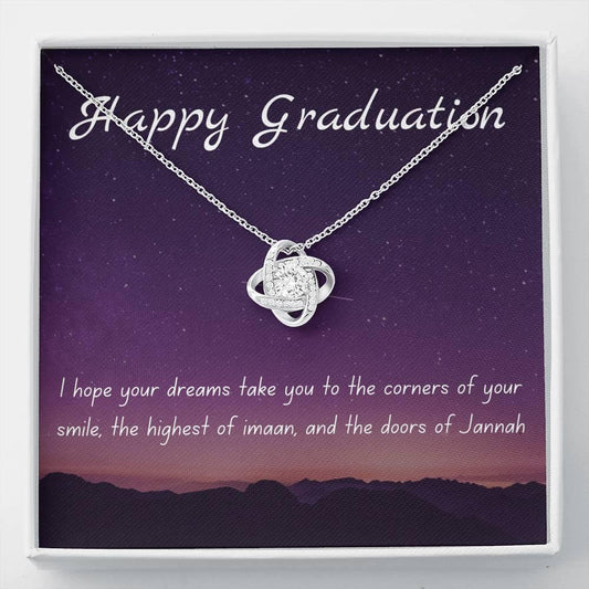 Corners of your Smile | Quwa Knot necklace as graduating gift with message card - MuslimwithMe
