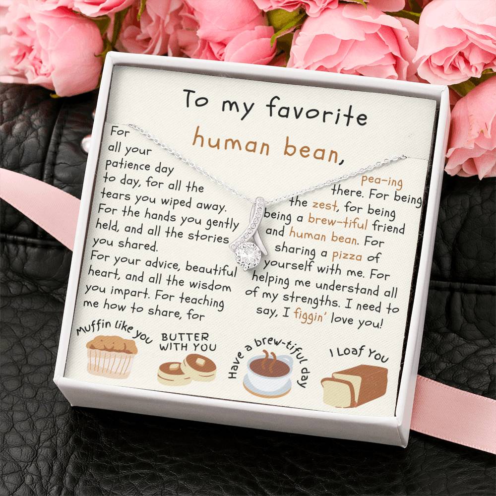 Favorite human bean, Necklace gift for favorite human bean with message card, gift for wife, gift for girlfriend, food lovers, puns,funny card,gift for her,food