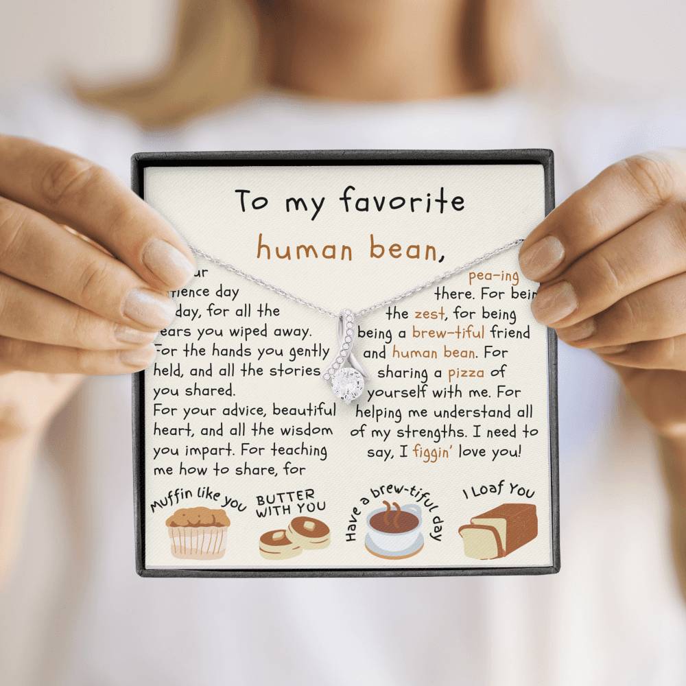 Favorite human bean, Necklace gift for favorite human bean with message card, gift for wife, gift for girlfriend, food lovers, puns,funny card,gift for her,food